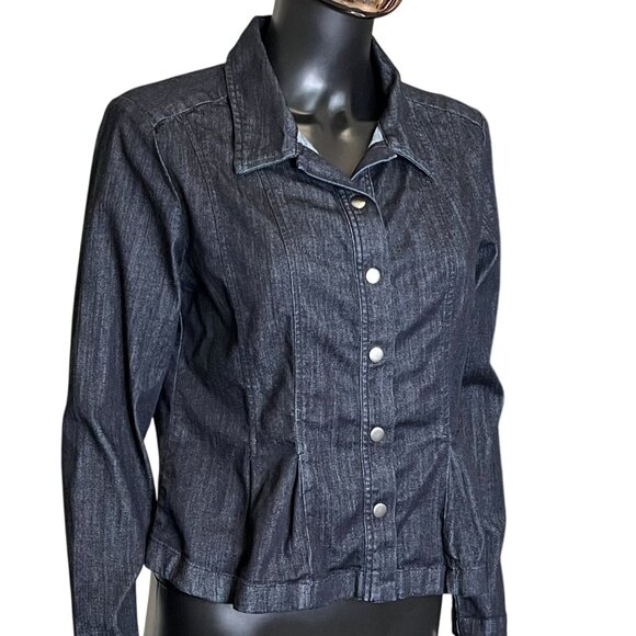 NIC + ZOE Dark Wash Peplum Denim Jacket Snap Front Medium - Picture 5 of 10